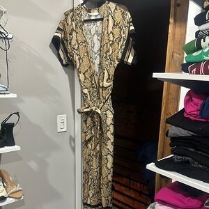 H&M Tan and Black Jumpsuit with Wrap Front and Flowing Legs